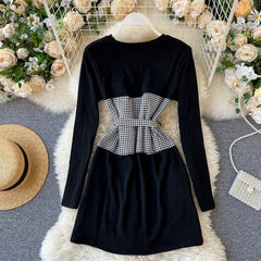 Chic O Neck Long Sleeve A-line Style Streetwear Short Dress