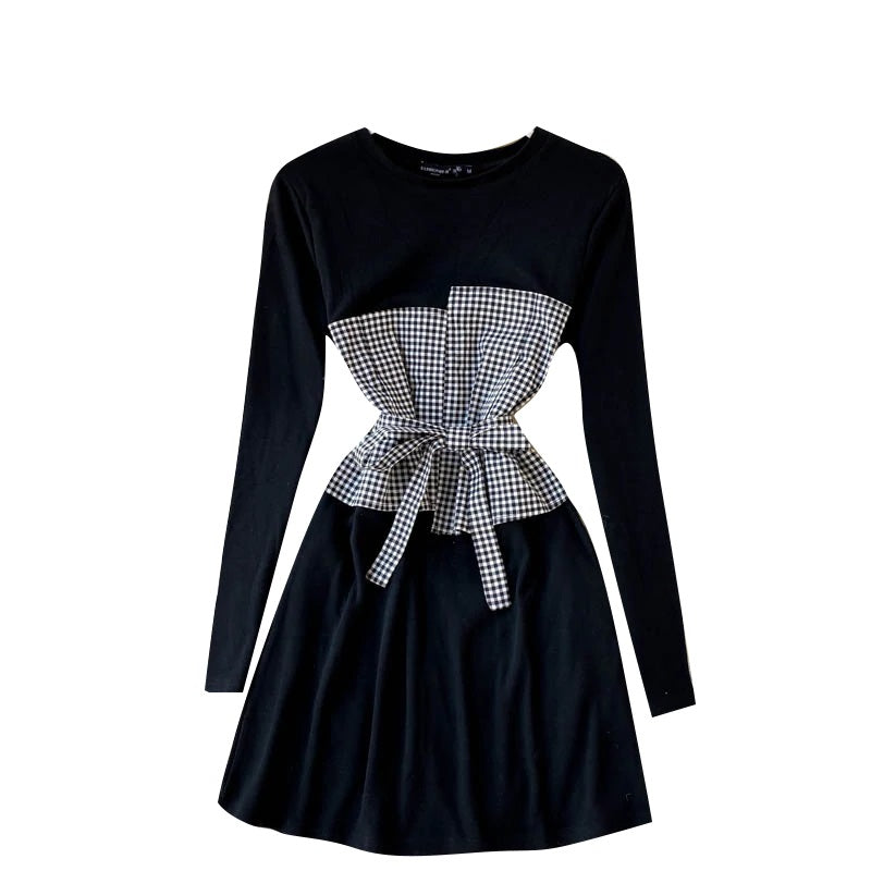 Chic O Neck Long Sleeve A-line Style Streetwear Short Dress