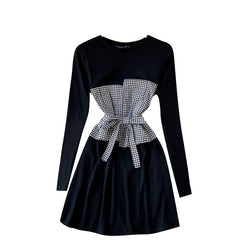 Chic O Neck Long Sleeve A-line Style Streetwear Short Dress
