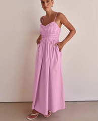 Classic Backless Loose Cotton Strap Sleeveless Ankle Length Dresses