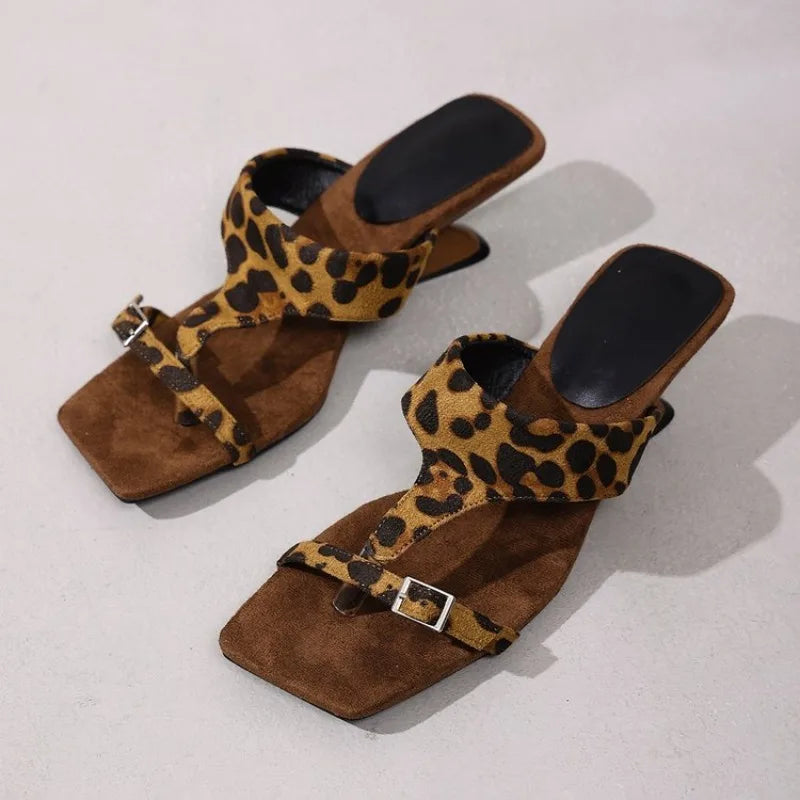 Clip-Toe Flip-Flops Square Toe Open Toe Suede Non-Slip Wear-Resistant Slide Slippers