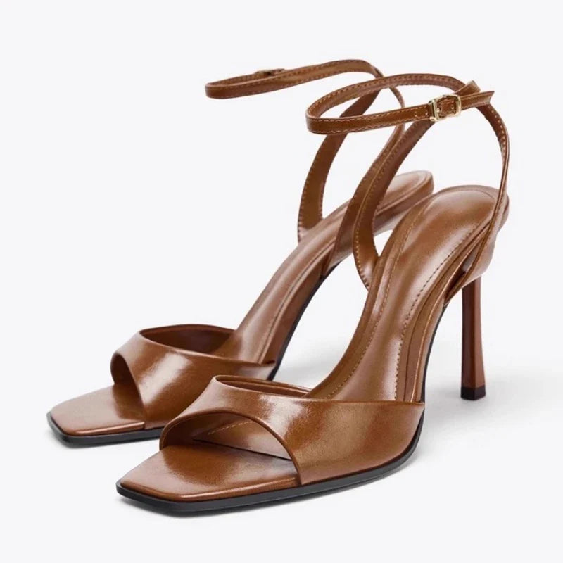 Coffee Ankle Buckle Heel