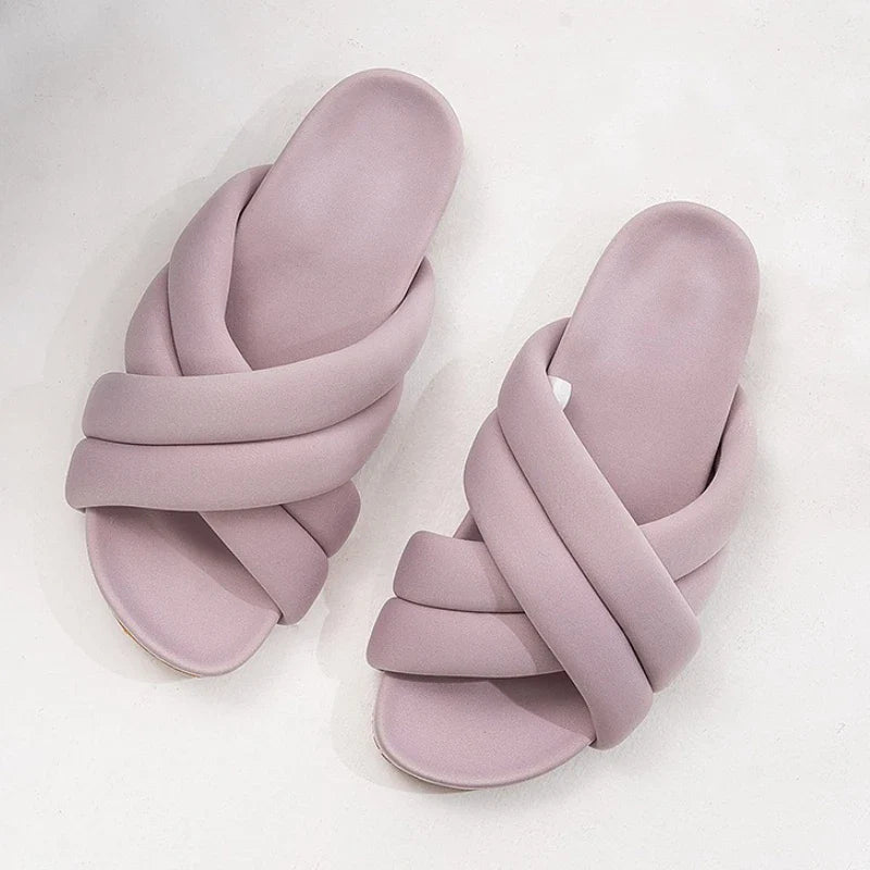 Cross Tied Design Brand Slippers Comfortable Lightweight Soft Flat Slippers Open Toe Non-slip Beach Shoes