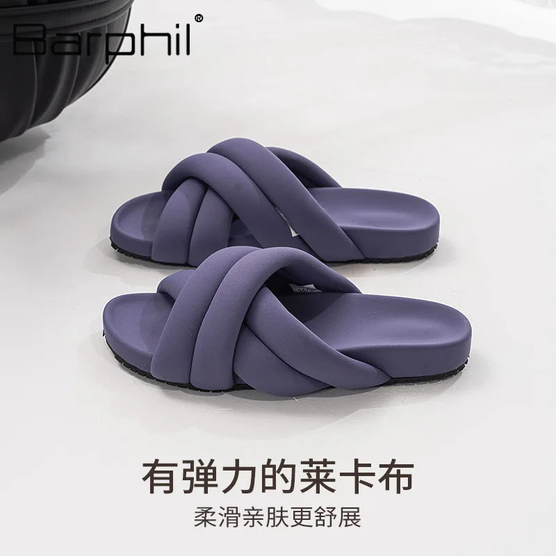 Cross Tied Design Brand Slippers Comfortable Lightweight Soft Flat Slippers Open Toe Non-slip Beach Shoes