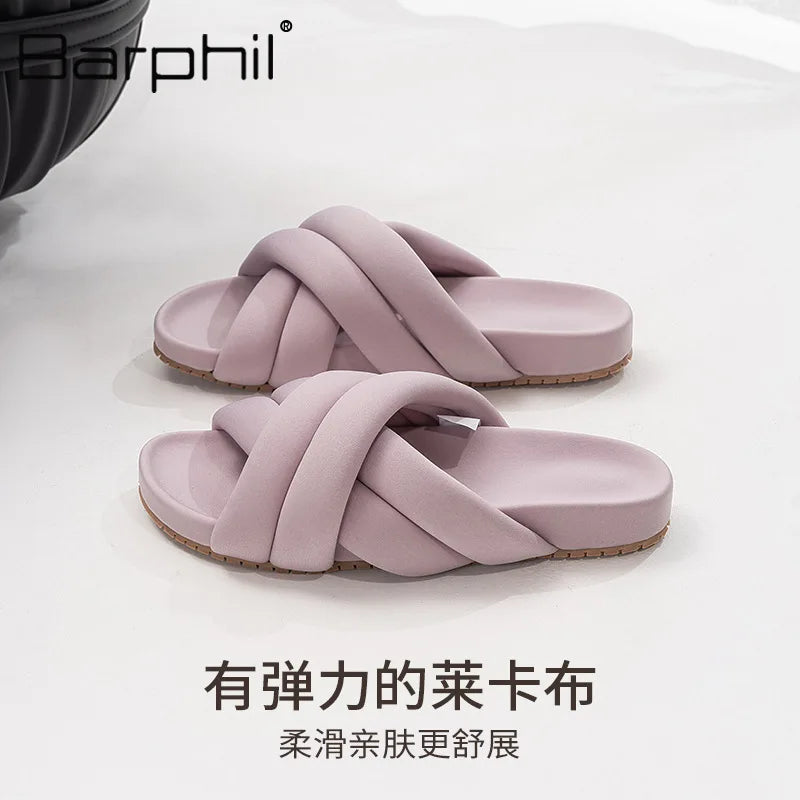 Cross Tied Design Brand Slippers Comfortable Lightweight Soft Flat Slippers Open Toe Non-slip Beach Shoes