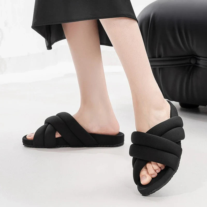 Cross Tied Design Brand Slippers Comfortable Lightweight Soft Flat Slippers Open Toe Non-slip Beach Shoes
