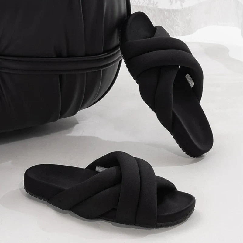 Cross Tied Design Brand Slippers Comfortable Lightweight Soft Flat Slippers Open Toe Non-slip Beach Shoes