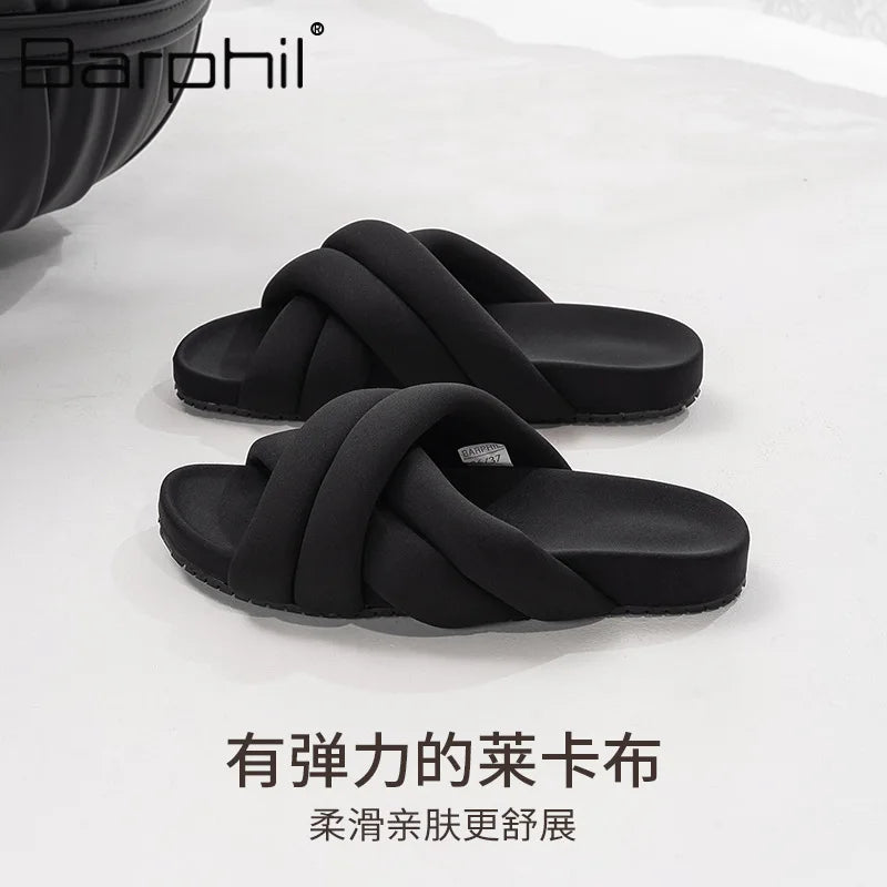 Cross Tied Design Brand Slippers Comfortable Lightweight Soft Flat Slippers Open Toe Non-slip Beach Shoes