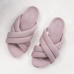 Cross Tied Design Brand Slippers Comfortable Lightweight Soft Flat Slippers Open Toe Non-slip Beach Shoes