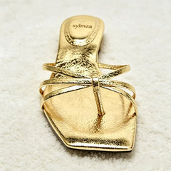 Cross Tied Kitten-Heel Sandals Unique Metallic-Effect Cracked Detail Slide Sandals Clip Toe Beach Flip-Flops