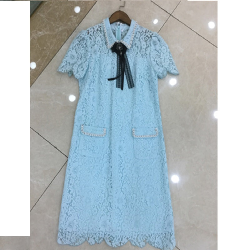 Designer Crystal Bow Lace Elegant Party Dresses