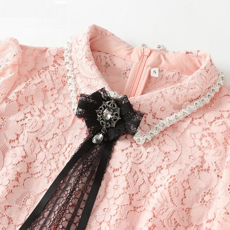 Designer Crystal Bow Lace Elegant Party Dresses