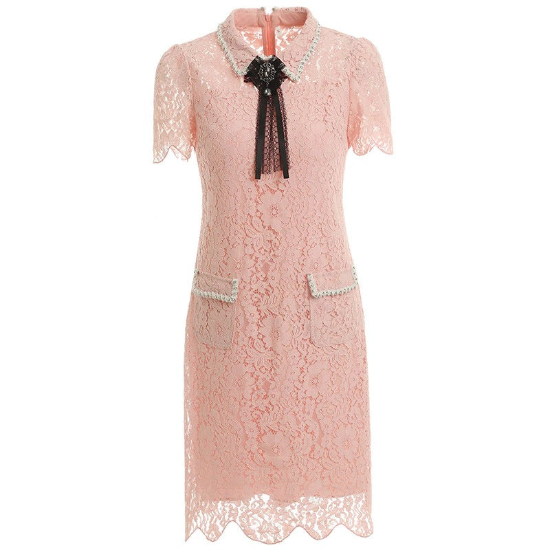 Designer Crystal Bow Lace Elegant Party Dresses