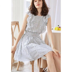 Casual Designer Elastic Waist Flower Print Ruffles Mini Dress