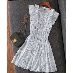 Casual Designer Elastic Waist Flower Print Ruffles Mini Dress