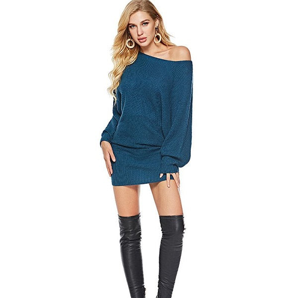 Dolman Design Solid Color Sweater Dress
