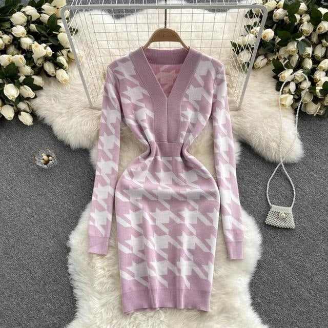 Elastic Slim Pencil Sweater  Dress