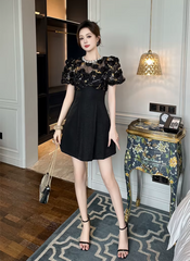 Elegant Luxury Floral Sheer O-Neck A-Line Short Gown Evening Dress