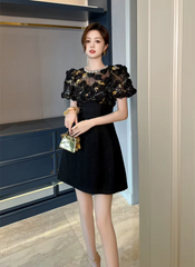Elegant Luxury Floral Sheer O-Neck A-Line Short Gown Evening Dress