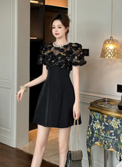 Elegant Luxury Floral Sheer O-Neck A-Line Short Gown Evening Dress
