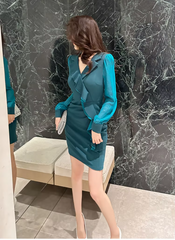 Elegant Style Formal Office Ruffle V-Neck Slim Mini Short Pencil Dresses