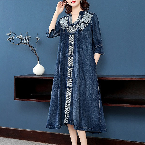Embroidery Single Breasted Trench Half Sleeve