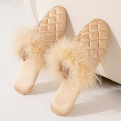 Feather Decoration Design Slippers Comfort Lightweight Soft Sole Home Slippers Elegant Non Slip Zapatos De Mujer