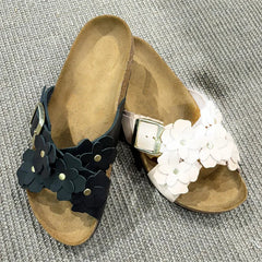 Floral Decoration Platform Slippers Luxury Metal Buckle Design Flat Sandalias Outdoor Sandals Beach Shoes