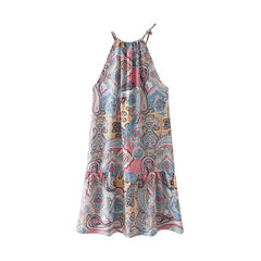Casual Flowers Print Halter Sleeveless A-LINE Mini Dress