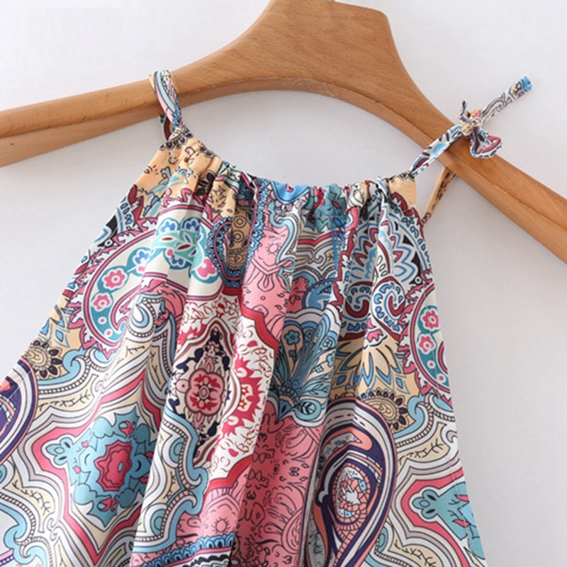 Casual Flowers Print Halter Sleeveless A-LINE Mini Dress