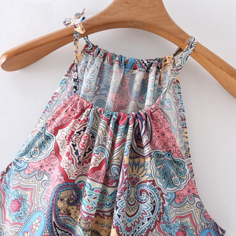Casual Flowers Print Halter Sleeveless A-LINE Mini Dress