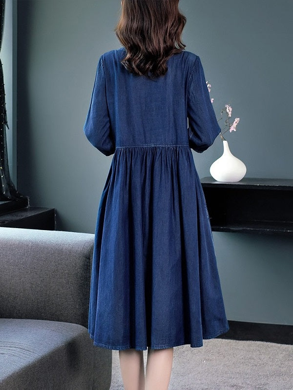 Knee Length Half Sleeve Embroidery Dress