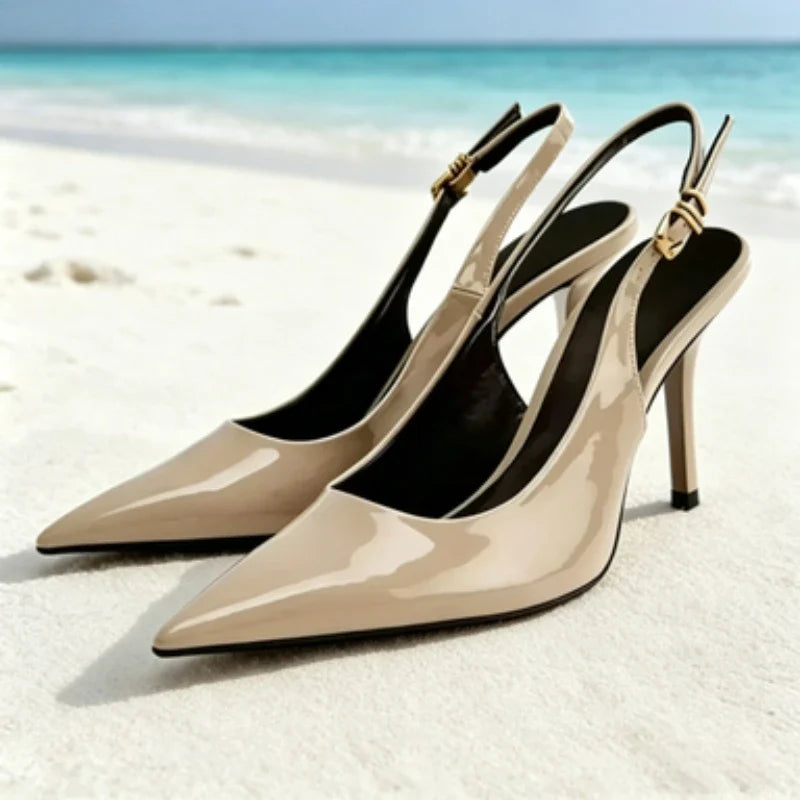 Leopard-print Patent Leather Pumps Pointed-toe Slingback High Heel