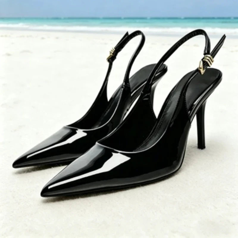 Leopard-print Patent Leather Pumps Pointed-toe Slingback High Heel