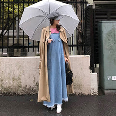 Long Maxi Sleeveless Tassels Denim Dress