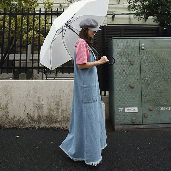 Long Maxi Sleeveless Tassels Denim Dress