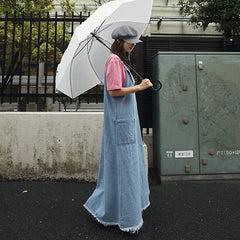 Long Maxi Sleeveless Tassels Denim Dress
