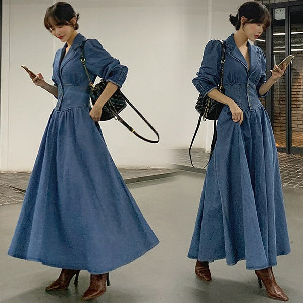 Long Maxi Turn Down Collar Dresses