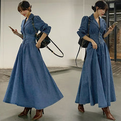 Long Maxi Turn Down Collar Dresses