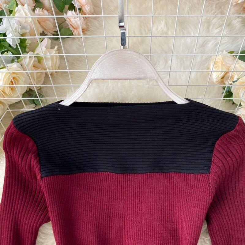 Long Sleeve Slash Neck Pencil Sweater Dresses