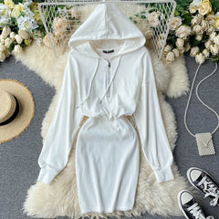 Long Sleeve Slim A-line Solid Chic Streetwear Short Dresses