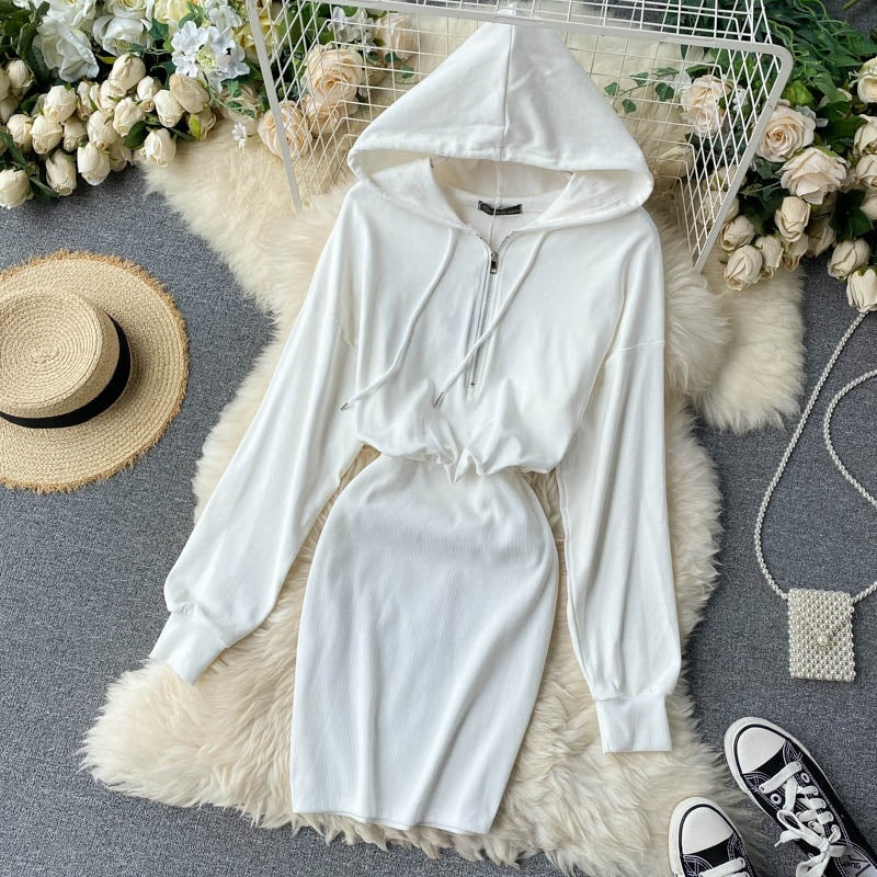 Long Sleeve Slim A-line Solid Chic Streetwear Short Dresses