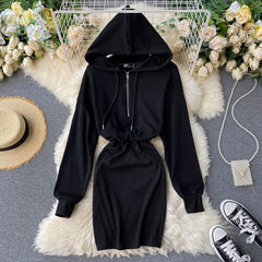 Long Sleeve Slim A-line Solid Chic Streetwear Short Dresses