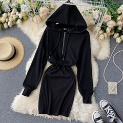 Long Sleeve Slim A-line Solid Chic Streetwear Short Dresses