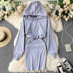 Long Sleeve Slim A-line Solid Chic Streetwear Short Dresses