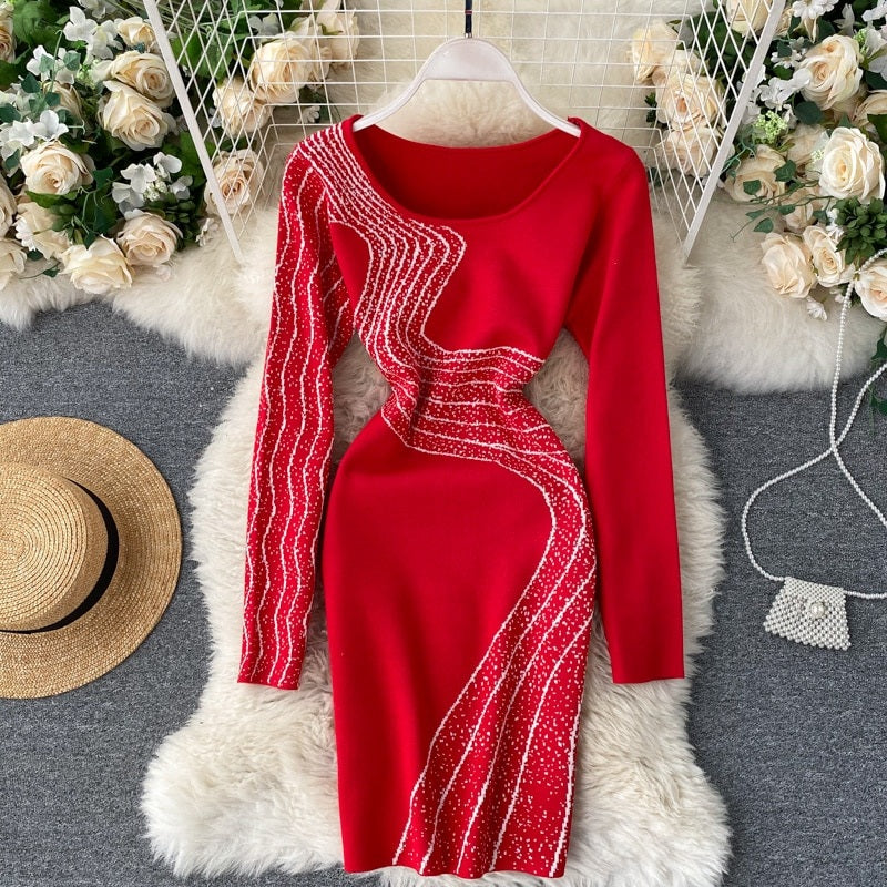Long Sleeve Slim Short Street Wear Sweater Dress