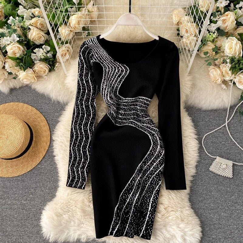 Long Sleeve Slim Short Street Wear Sweater Dress