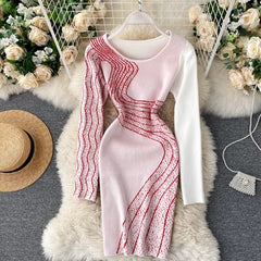 Long Sleeve Slim Short Street Wear Sweater Dress