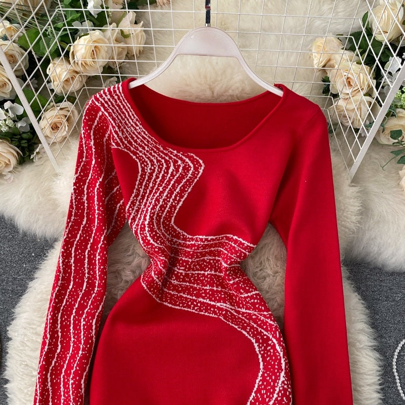 Long Sleeve Slim Short Street Wear Sweater Dress