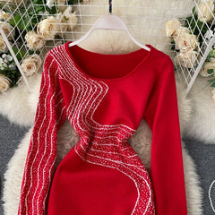 Long Sleeve Slim Short Street Wear Sweater Dress